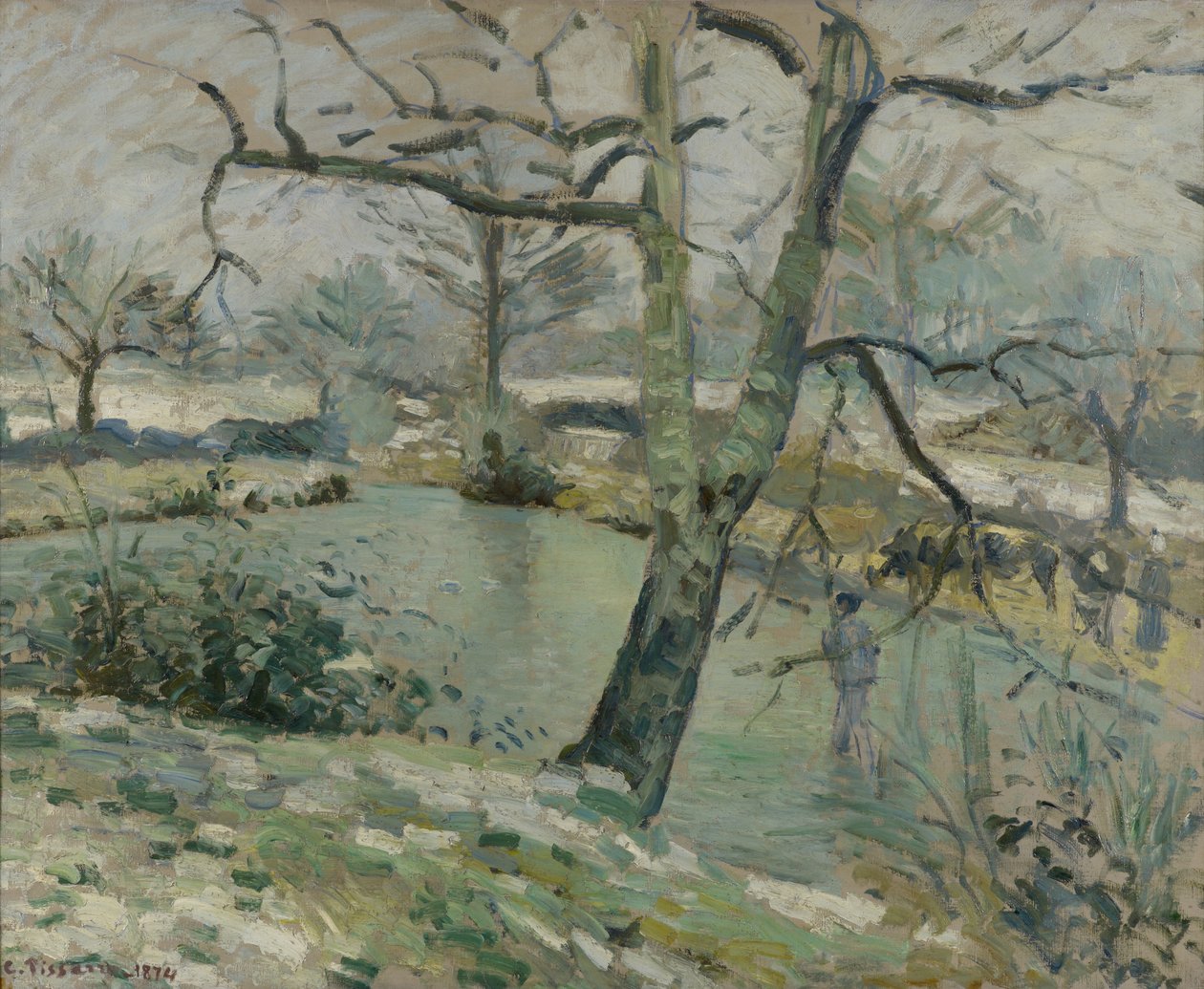The Pond at Montfoucault, Effect of Winter by Camille Jacob Pissarro