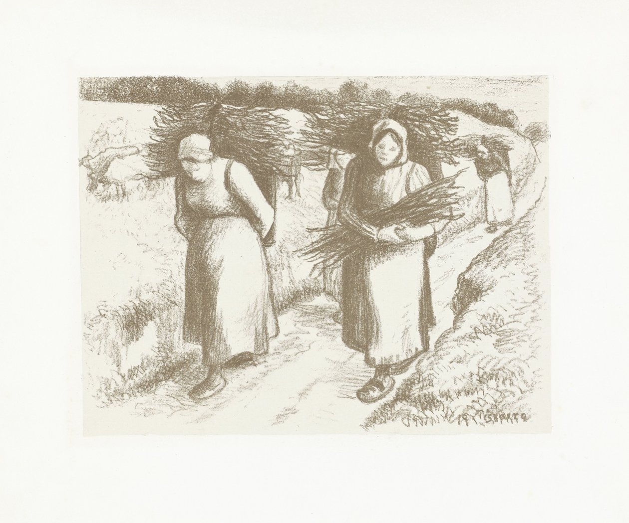 Women carrying bundles of branches by Camille Jacob Pissarro