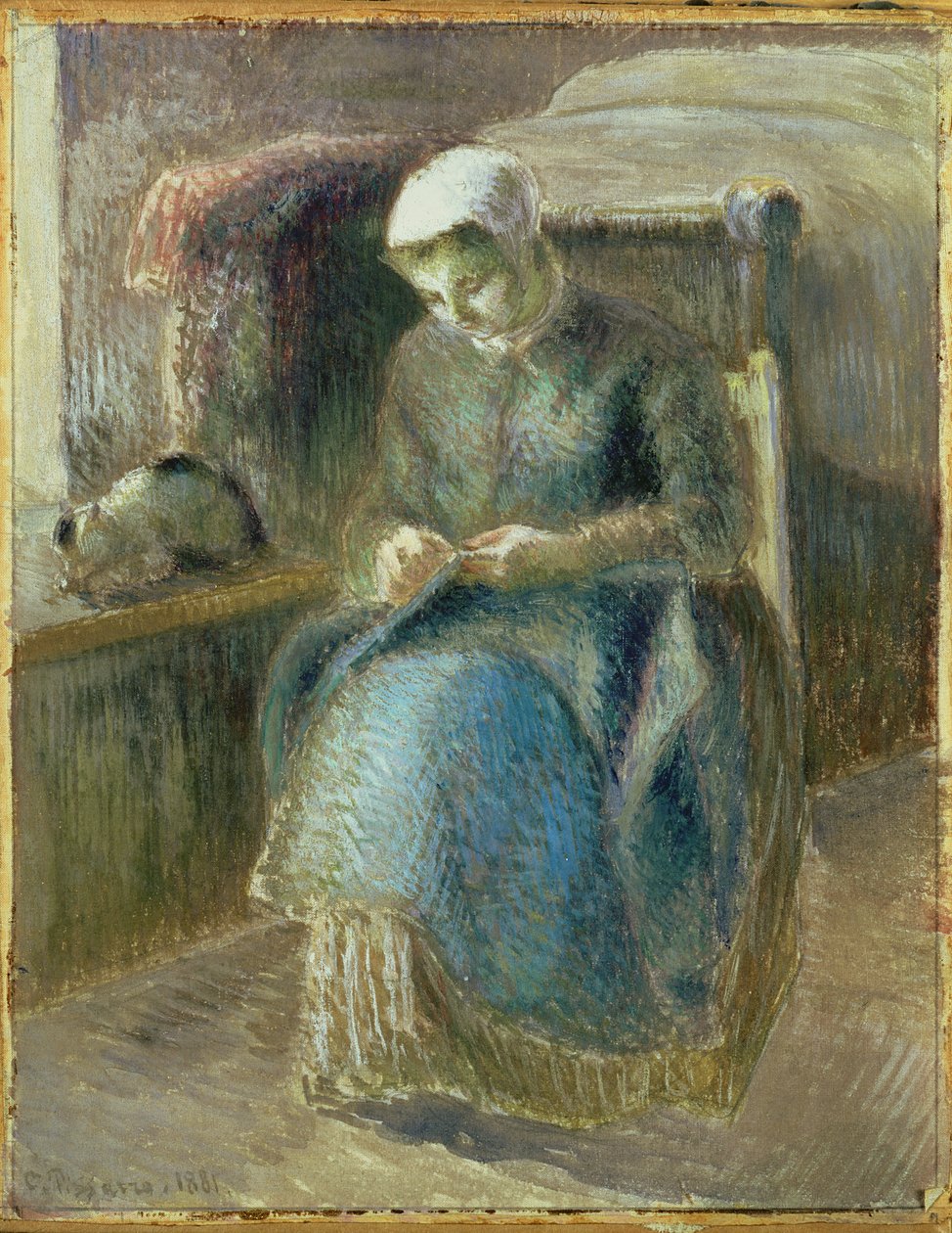 Woman Sewing by Camille Jacob Pissarro