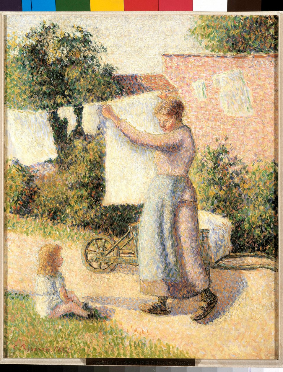 Woman stretching linen by Camille Jacob Pissarro