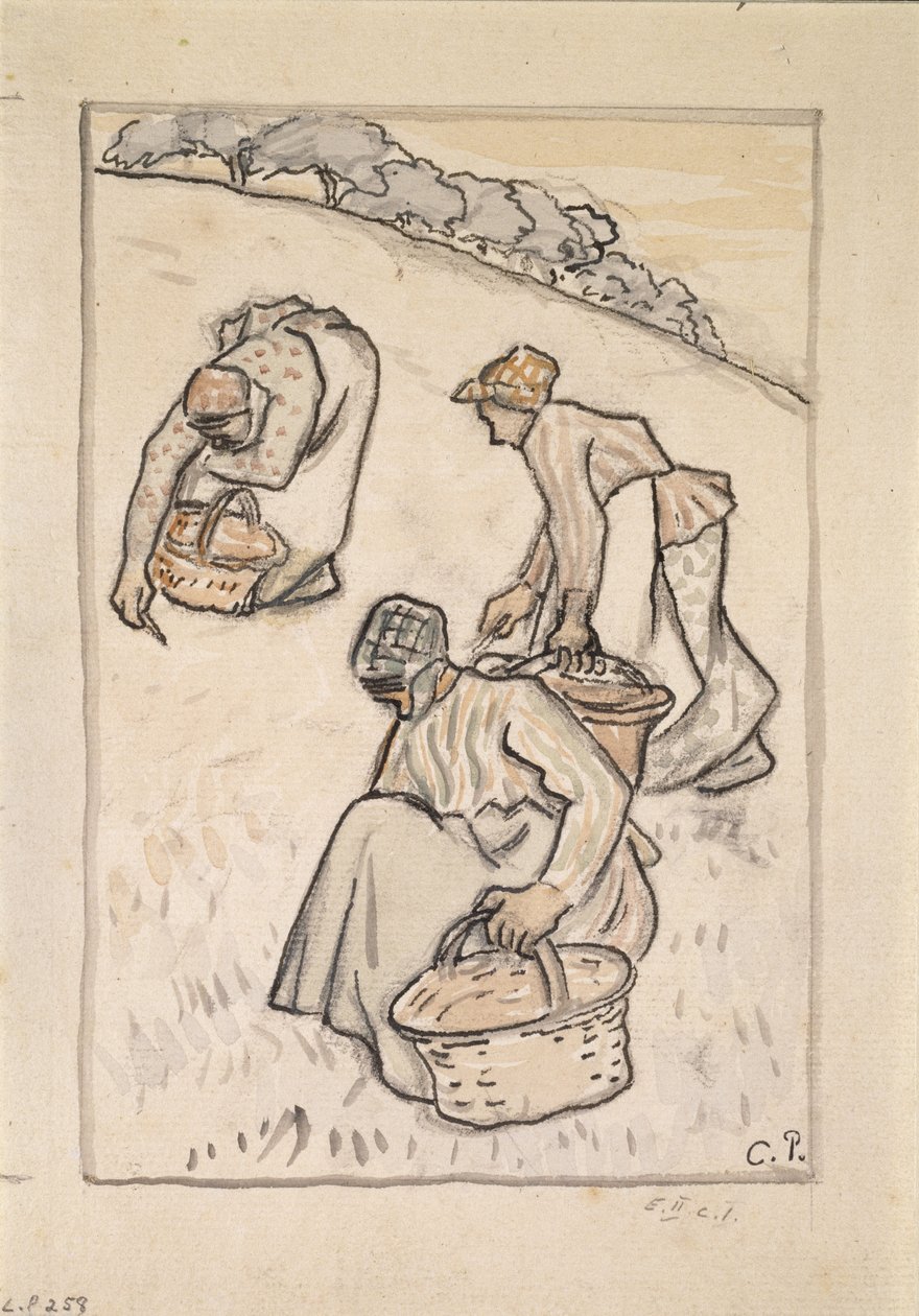 Women weeding the grass by Camille Jacob Pissarro
