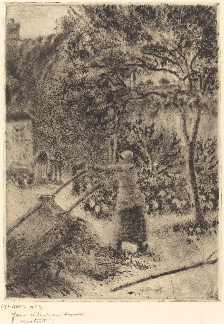 A Woman Emptying a Wheelbarrow by Camille Pissarro