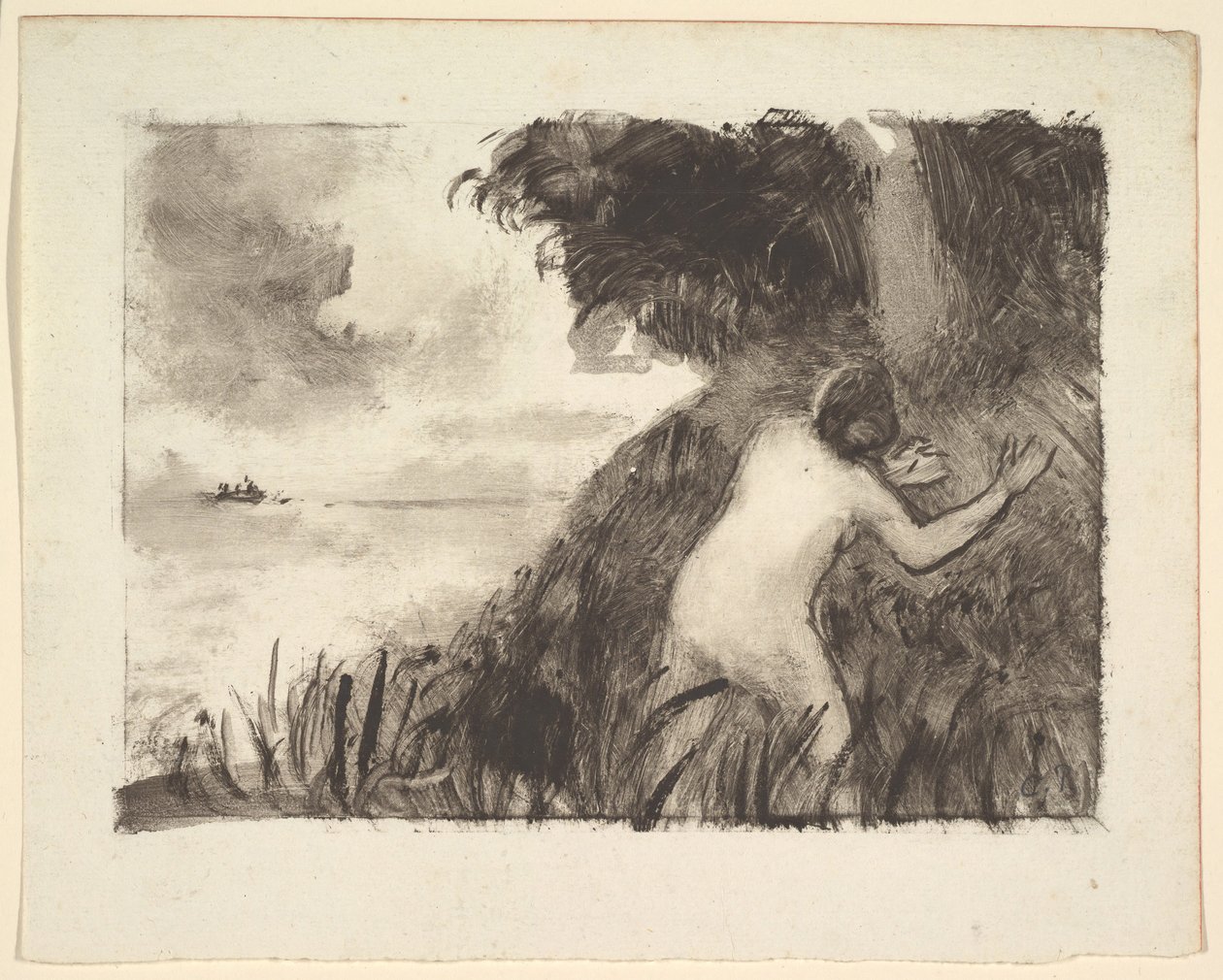 Bather Standing Among Grasses at the Shore by Camille Jacob Pissarro