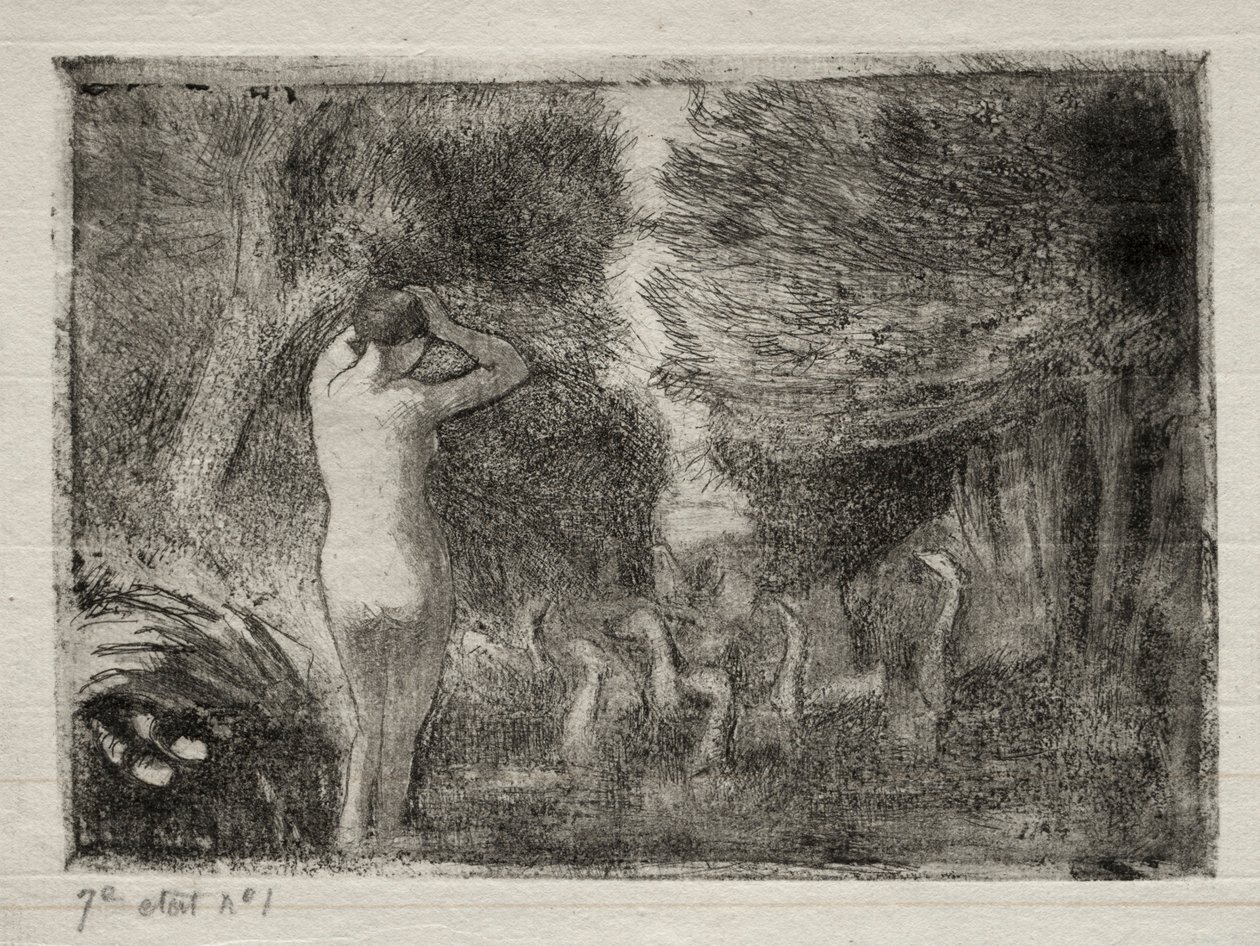 Bather and Geese by Camille Pissarro