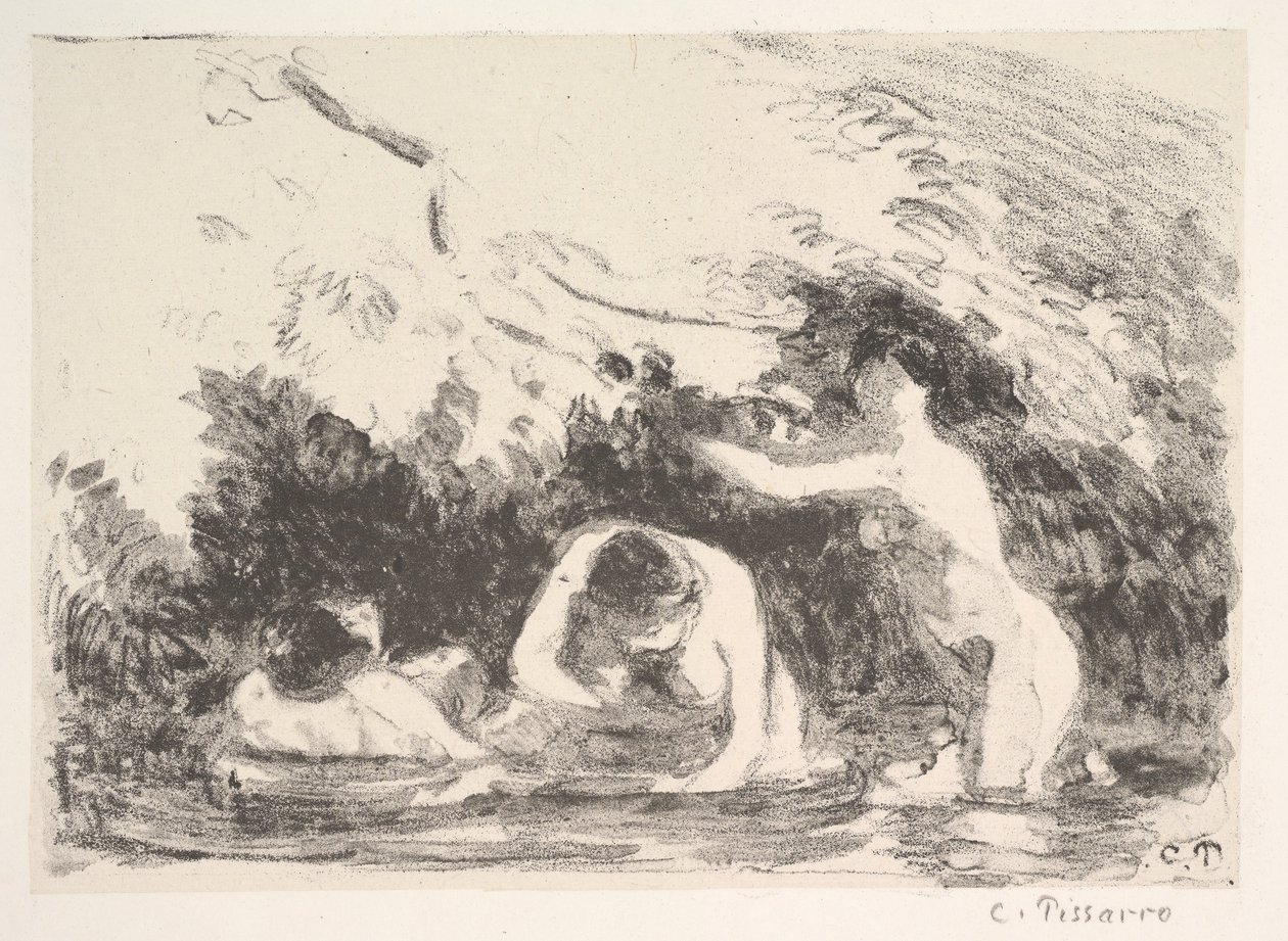 Bathers in the Shade of Wooded Banks by Camille Jacob Pissarro