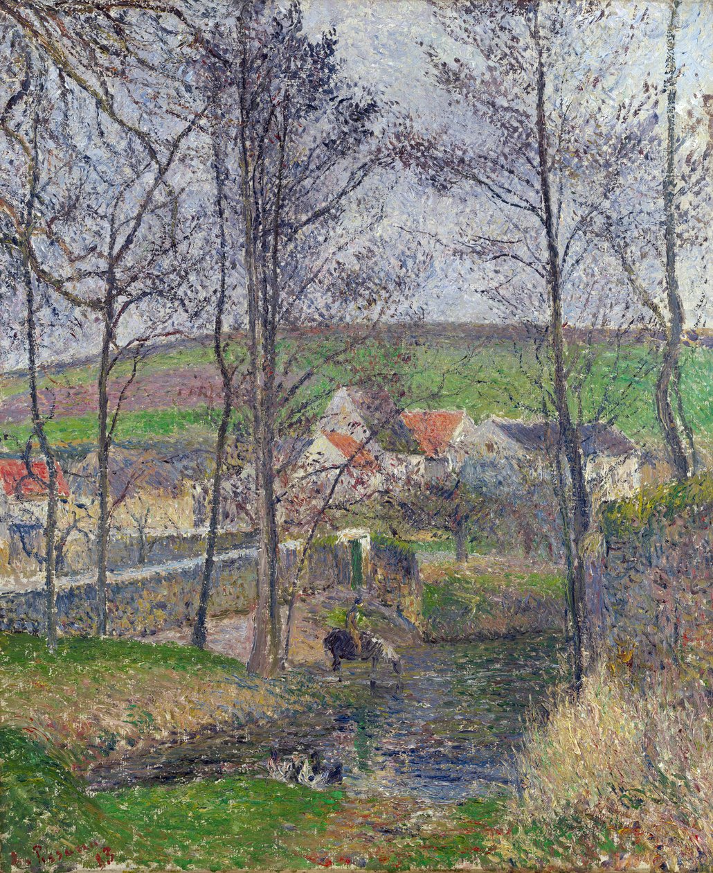 The Banks of the Viosne at Osny in Grey Weather by Camille Pissarro