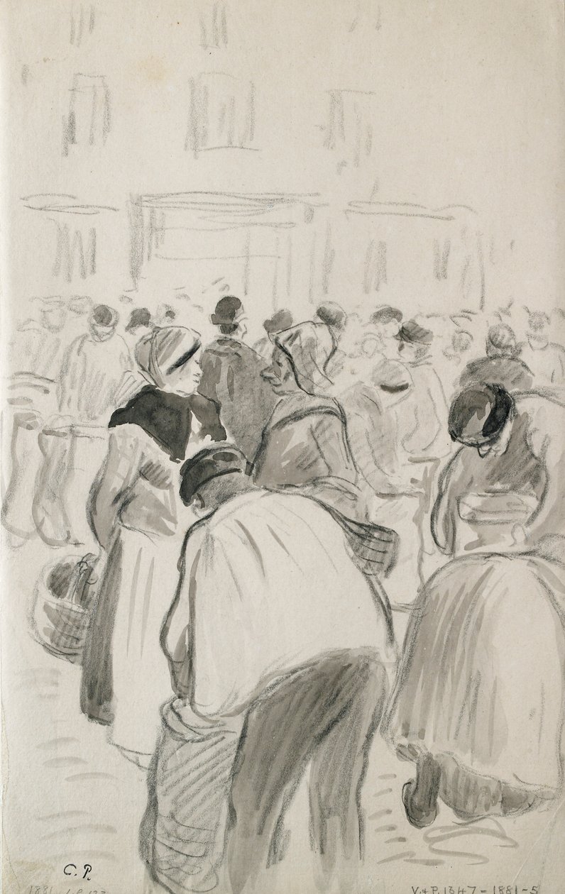 Compositional study of the market at Pontoise by Camille Pissarro