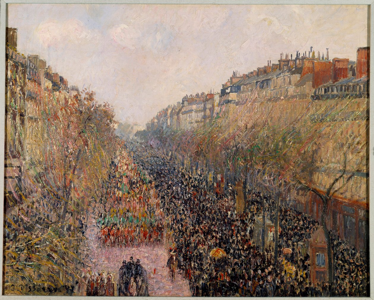 Day of Mardi Gras on Boulevard Montmartre in Paris in 1897 by Camille Jacob Pissarro