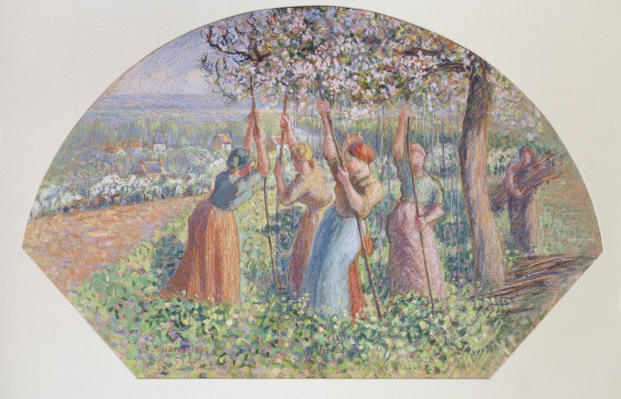 Design for a fan: The pea stakers, 1890 by Camille Pissarro