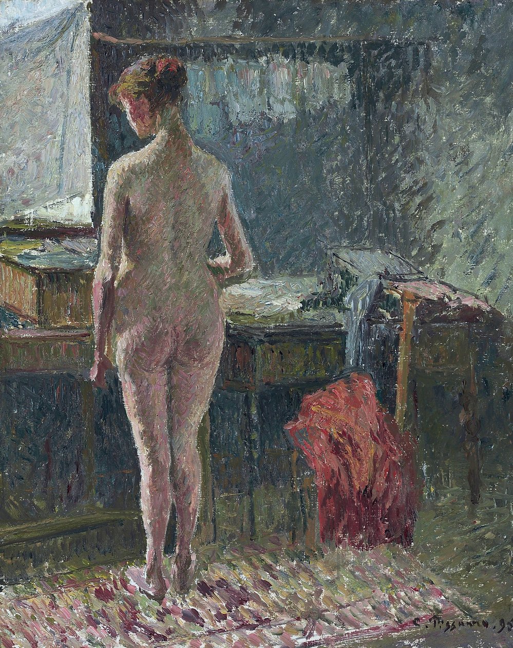Nude Woman from Behind in an Interior by Camille Pissarro