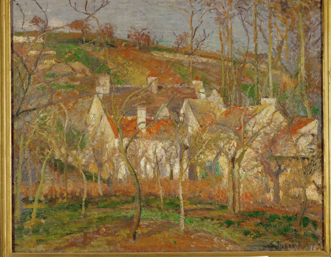 The Red Roofs, Village Corner, Winter Effect by Camille Pissarro