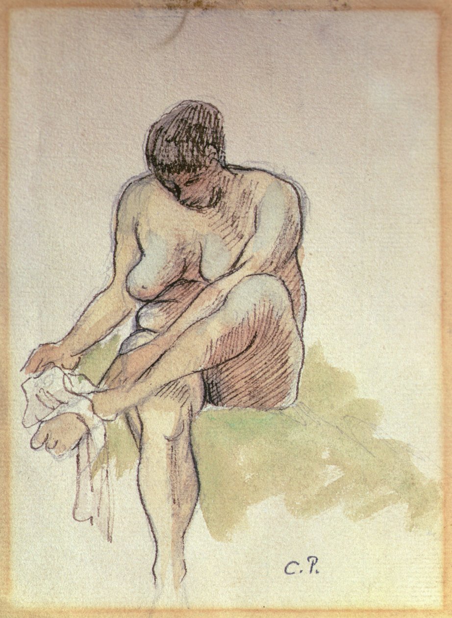 Naked Woman Wiping Left Foot by Camille Pissarro