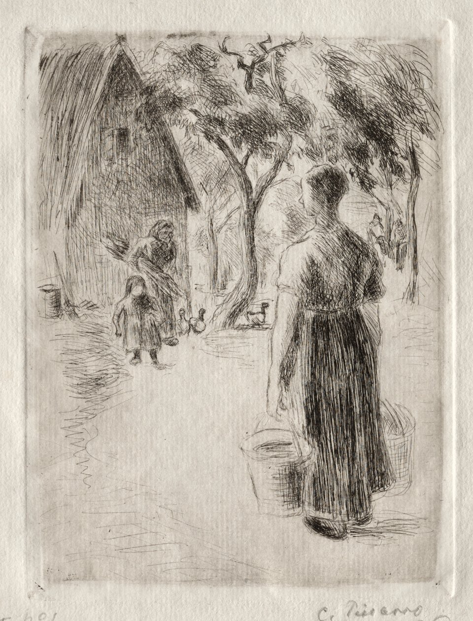 Peasant Woman Carrying Buckets by Camille Pissarro