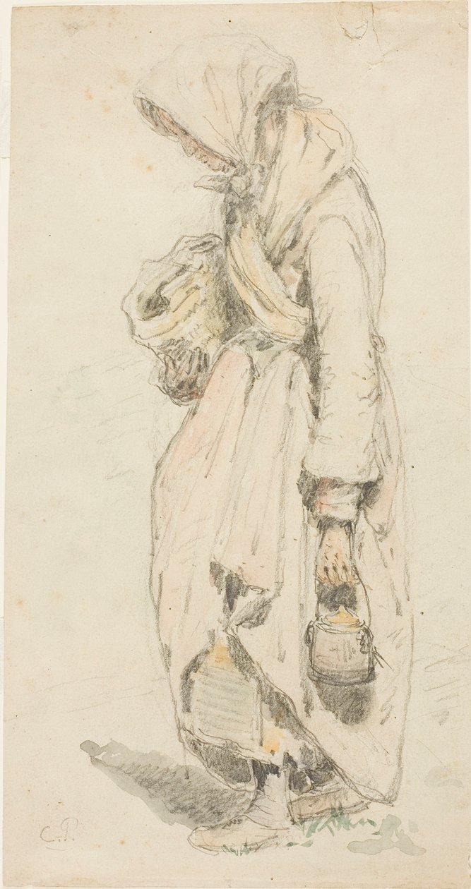 Peasant Woman; Boy with a Fishing Pole by Camille Pissarro