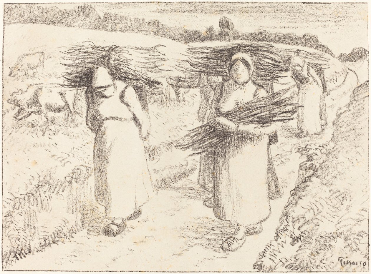 Peasants Carrying Sticks by Camille Pissarro