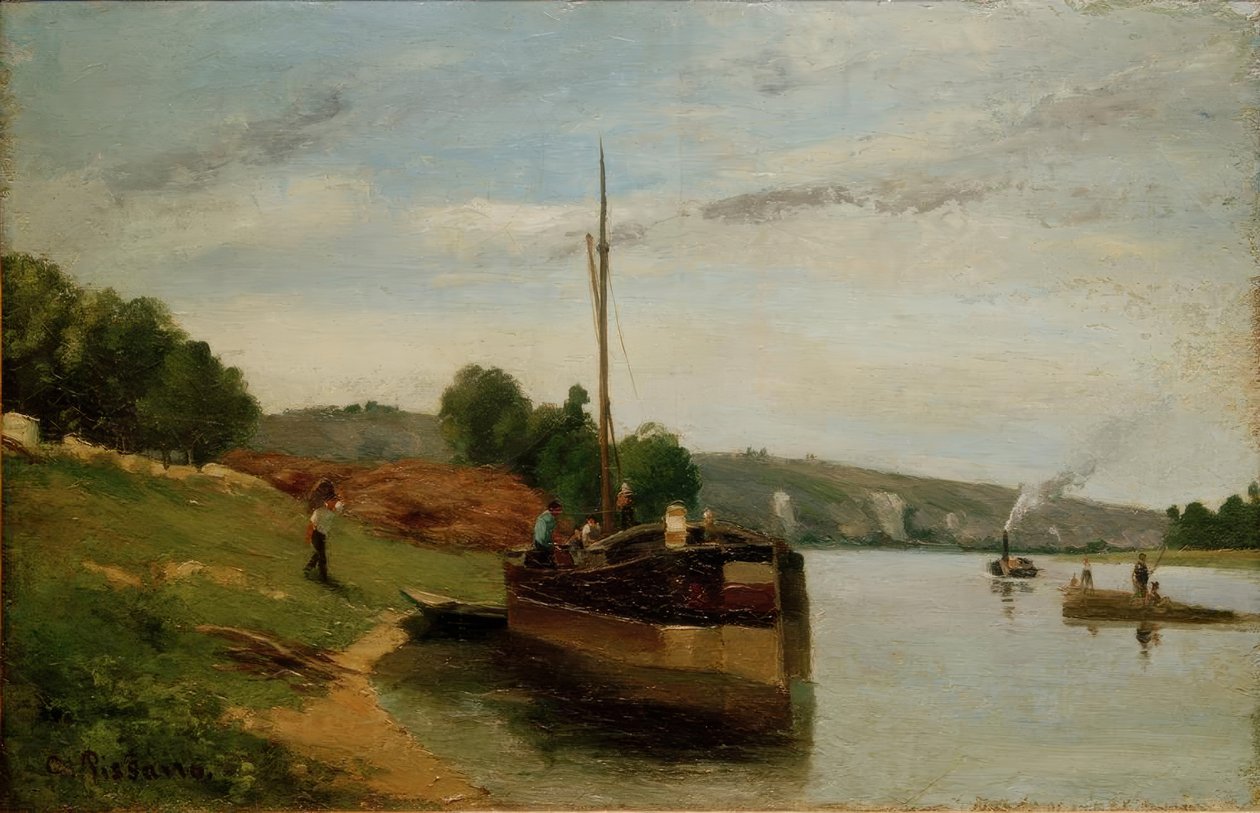 Barges on the Seine by Camille Jacob Pissarro