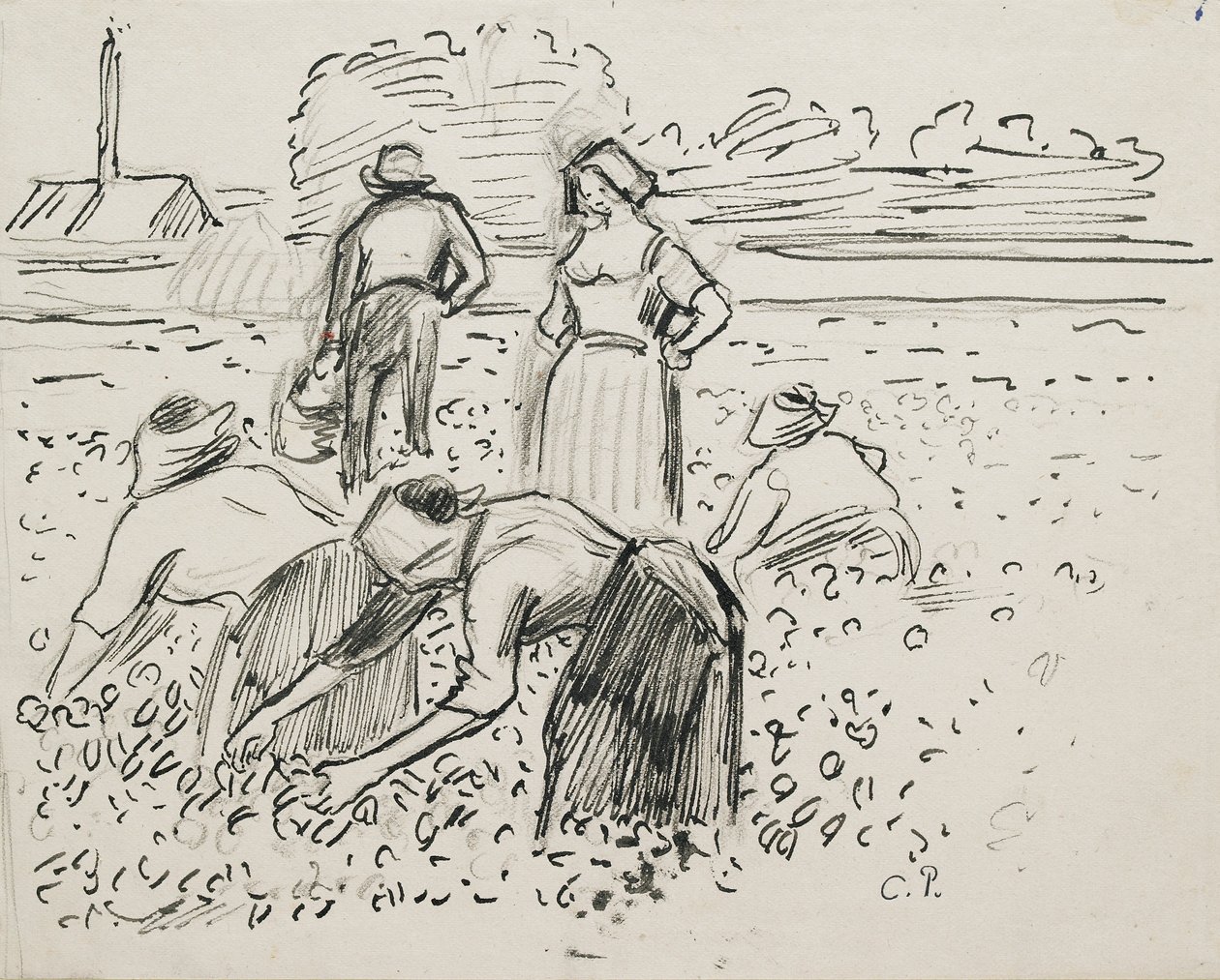 Study of Five Peasant Figures Working in a Field by Camille Pissarro