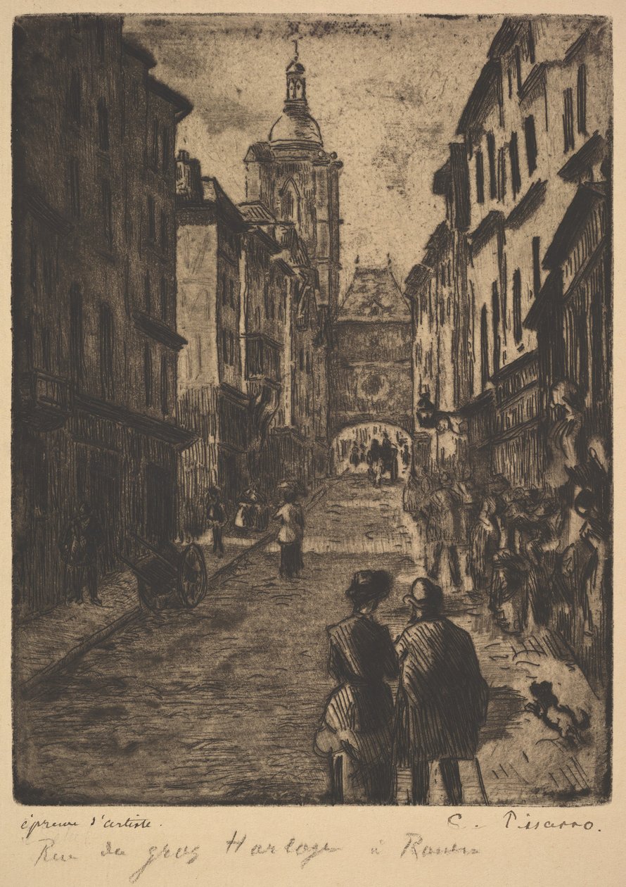 The Street of the Grand Clock, Rouen by Camille Jacob Pissarro