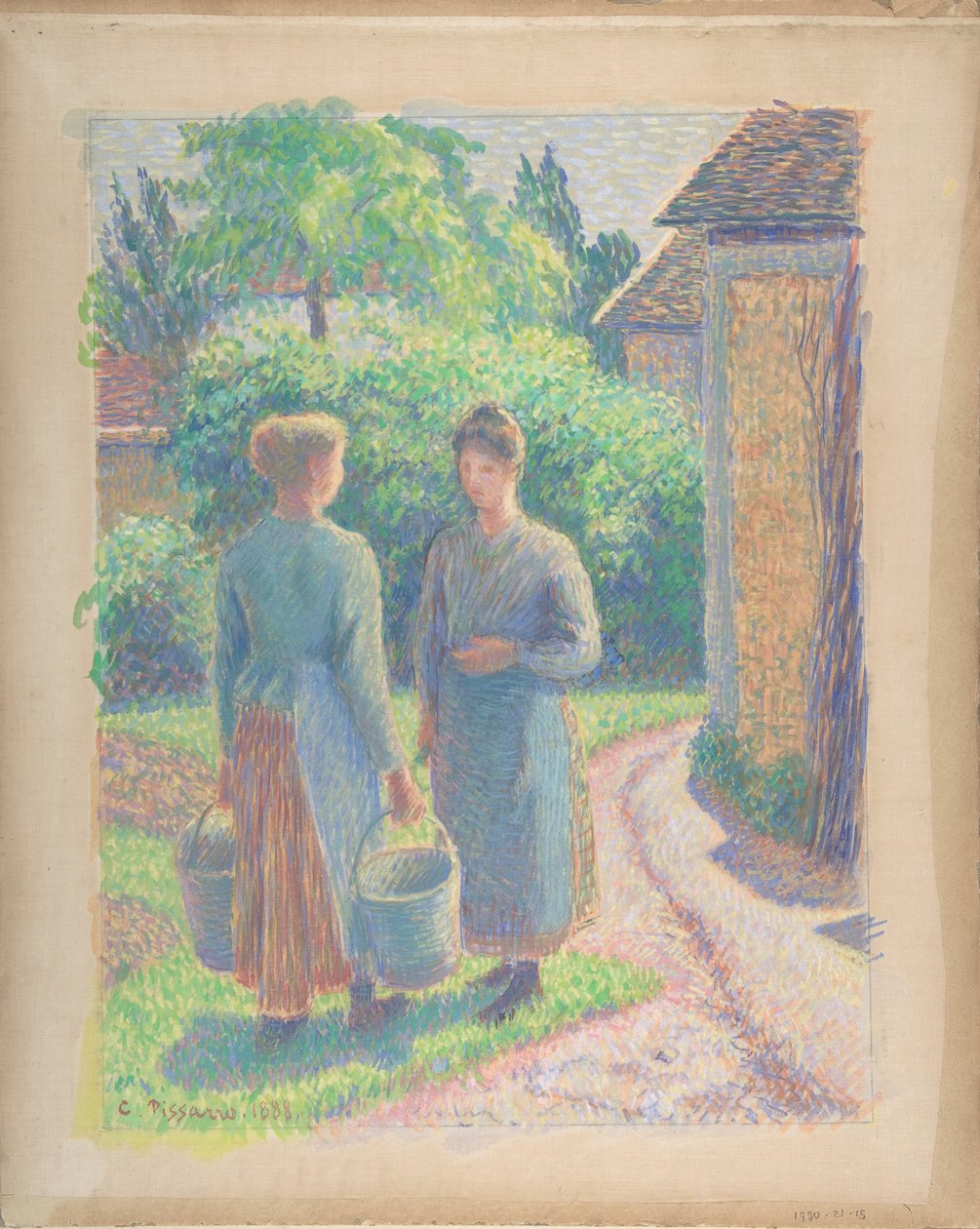 Two Women in a Garden by Camille Pissarro