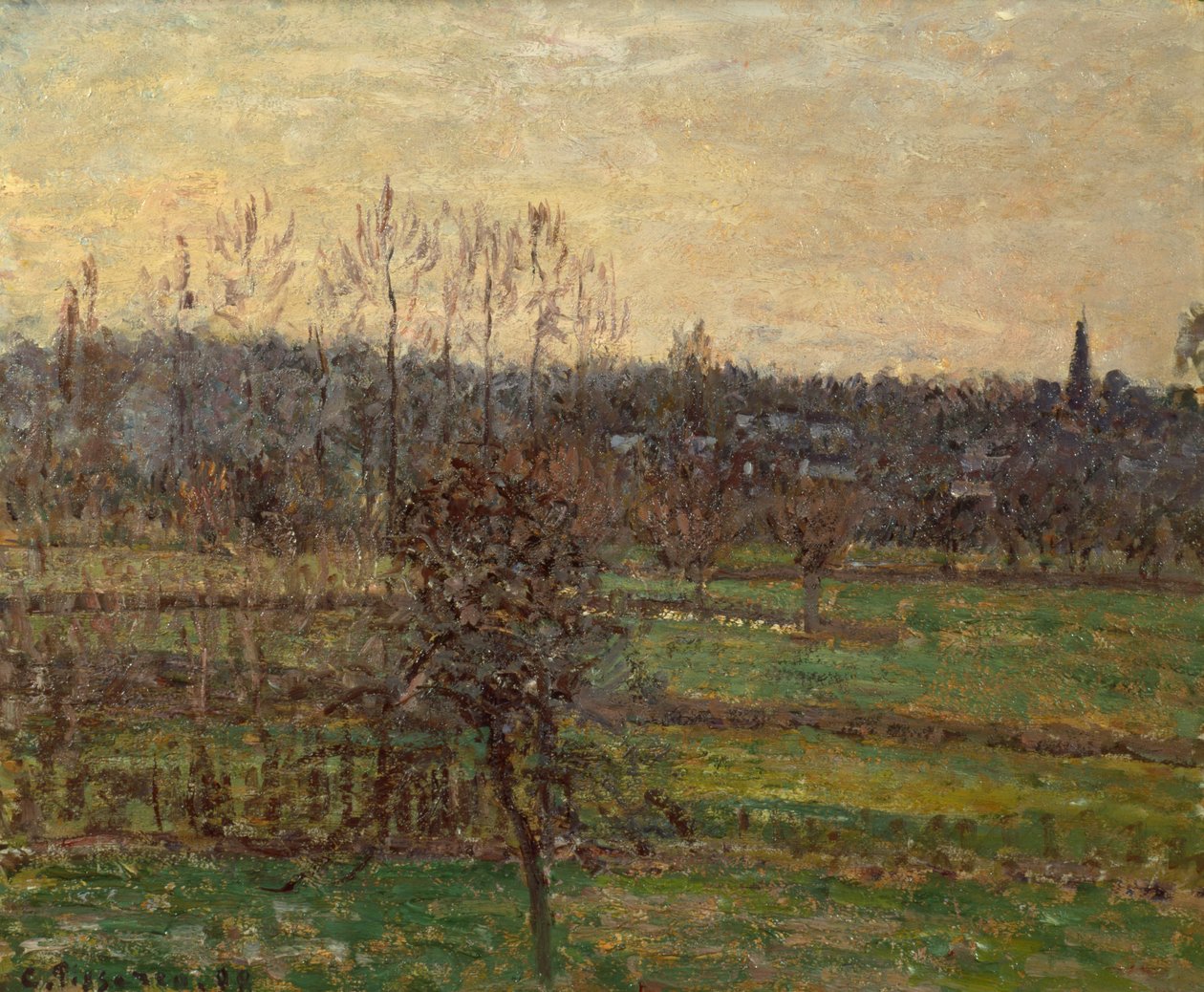 View of Bazincourt, Winter by Camille Pissarro
