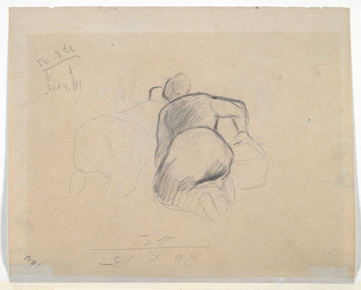 Woman Kneeling (recto); Two Farm Women Kneeling (verso) by Camille Pissarro