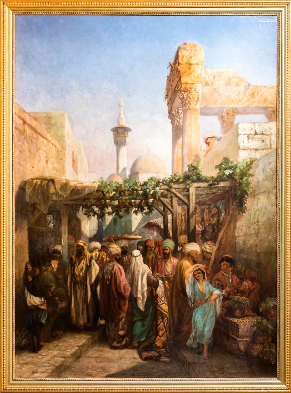 Strollers around the Bacchus Colonnade in Latakieh by Camille Rogier