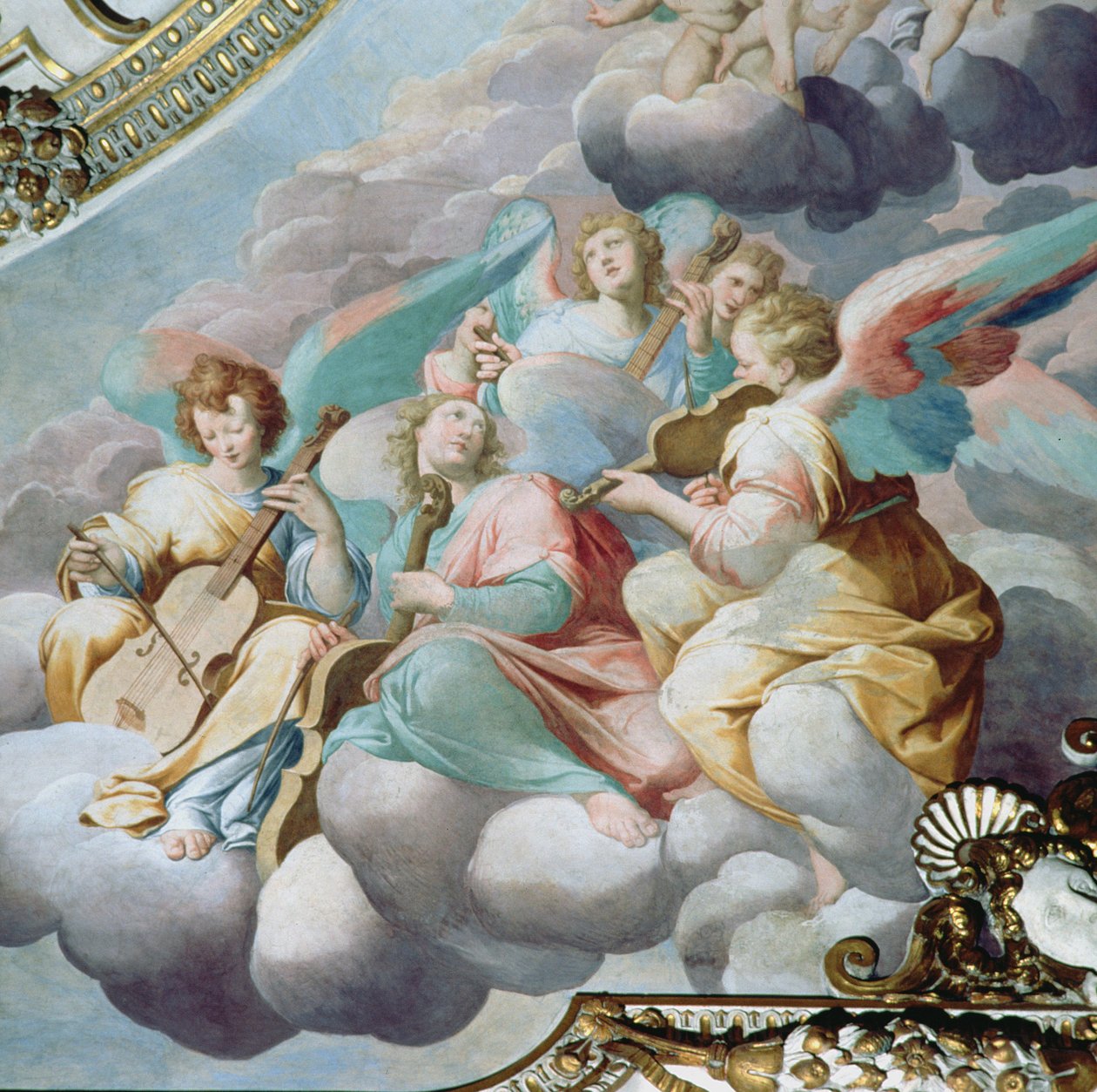 (detail) of angel musicians from the vault of the choir by Camillo Procaccini