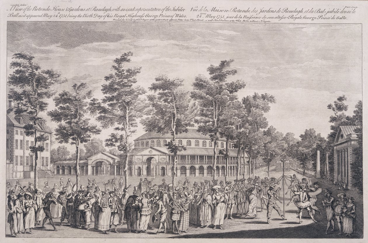 View of the Rotunda, Ranelagh House, at a Ball to Celebrate the Birthday of HRH, the Prince of Wales, 24th May 1751, engraved by Parr by Canaleti