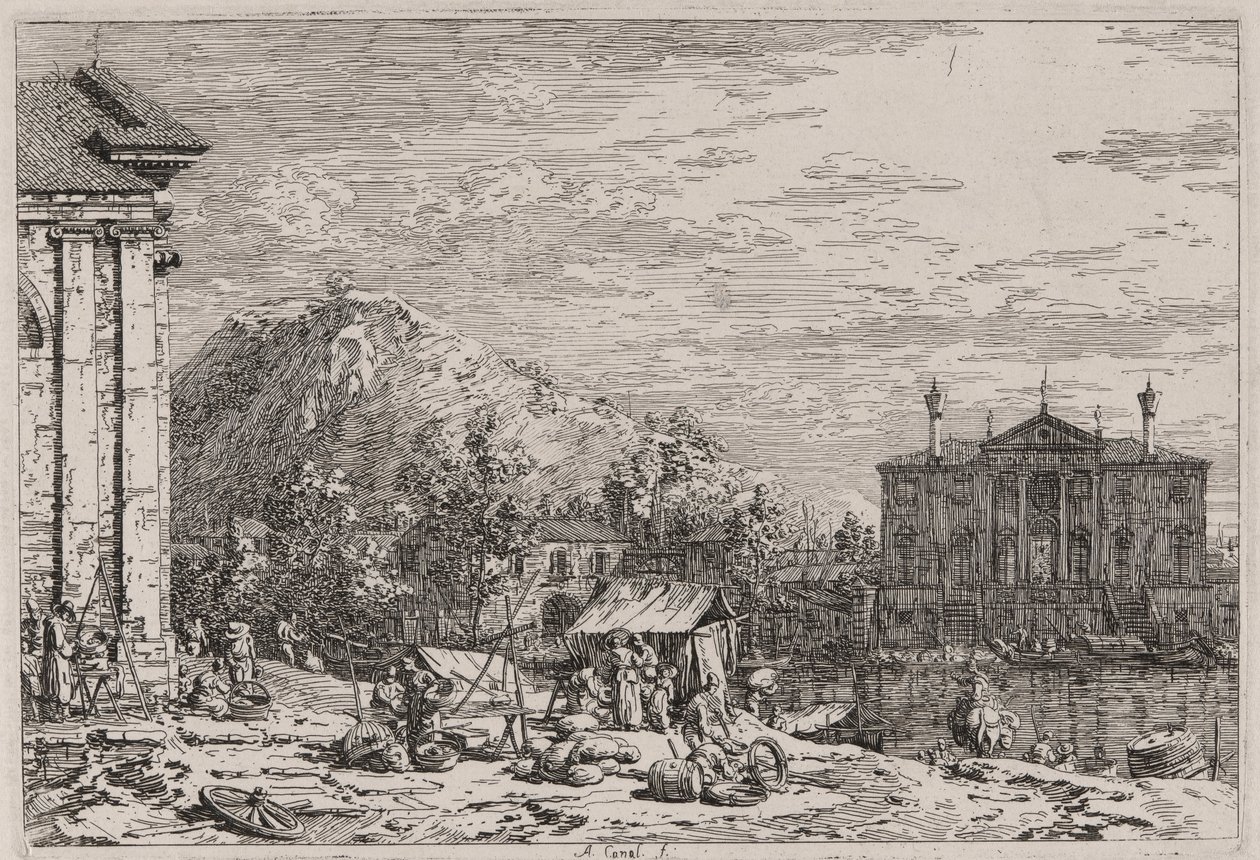 The Market at Dolo, from the series Vedute (Views) by Canaletto (Giovanni Antonio Canal)