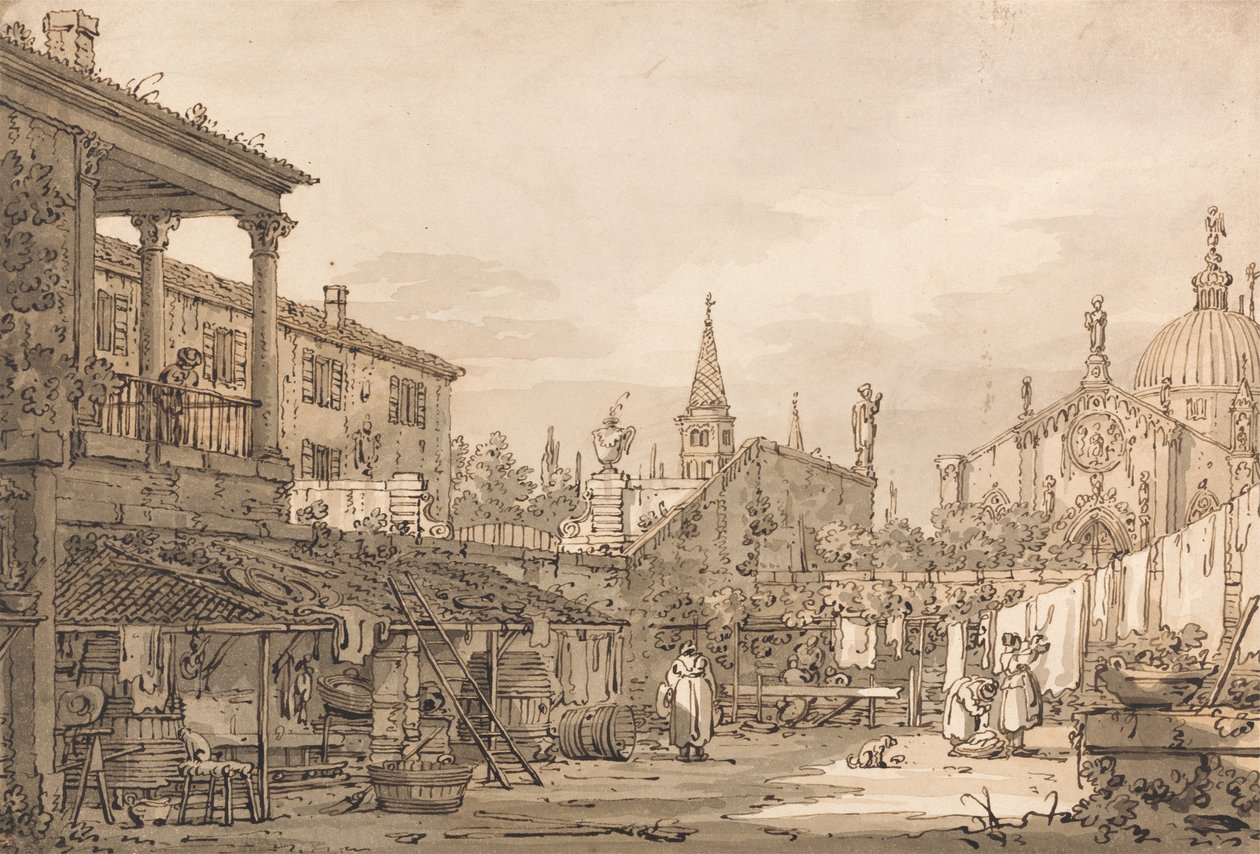 Capriccio of a Venetian Courtyard by Canaletto