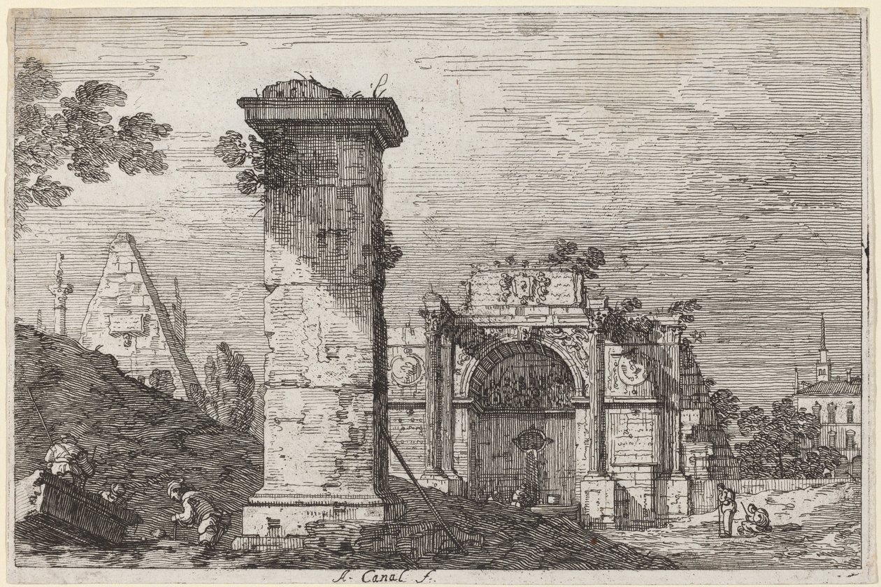 Landscape with Ruined Monuments by Canaletto