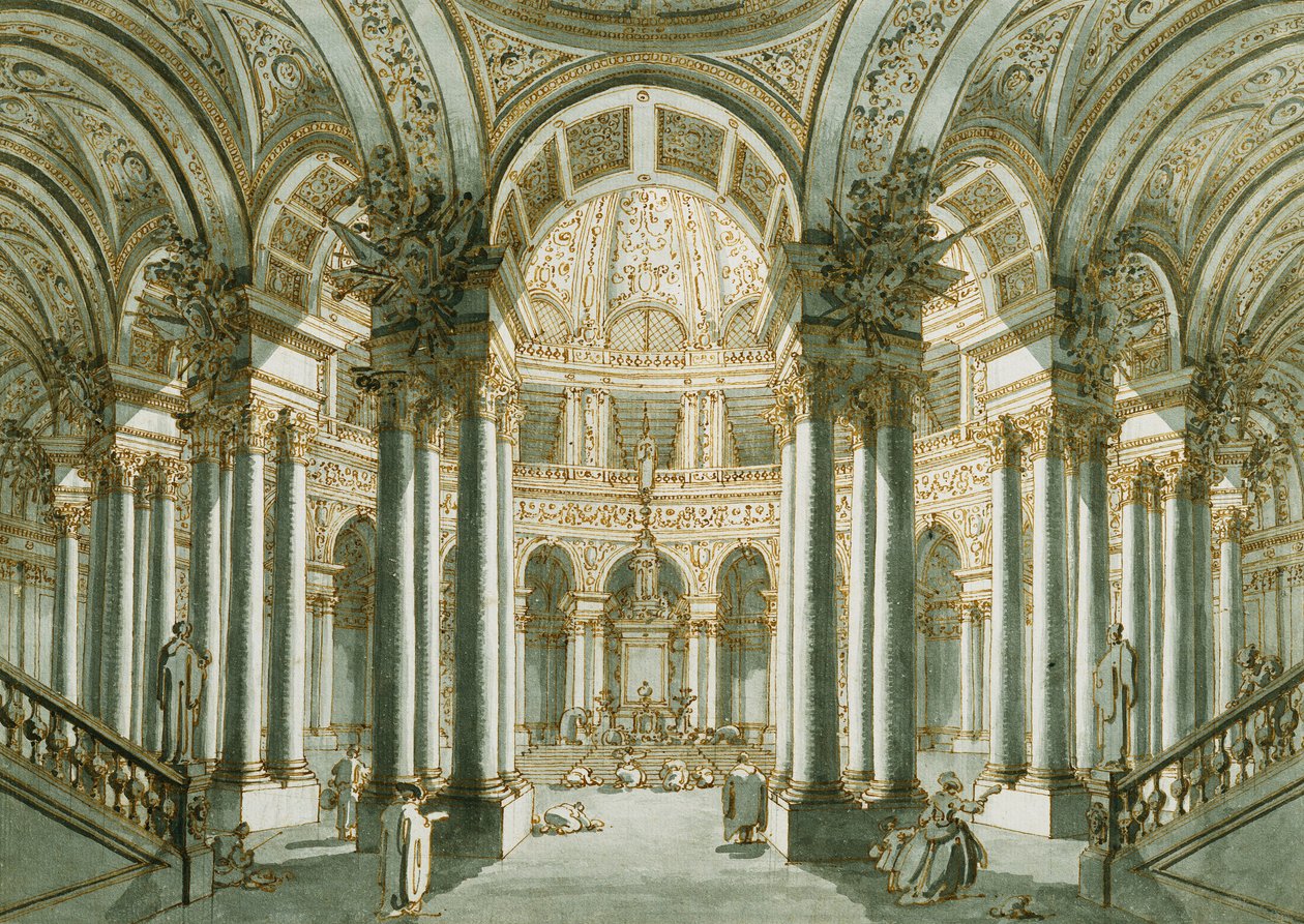 The Interior of a Church, with Figures at Prayer by Giovanni Antonio Canal