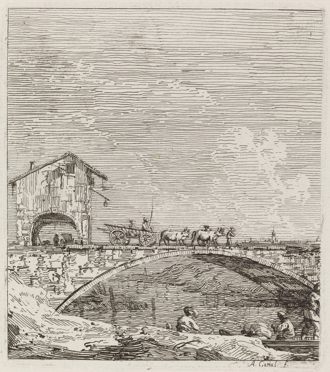 The Wagon Passing over a Bridge, c. 1735-1746 by Canaletto