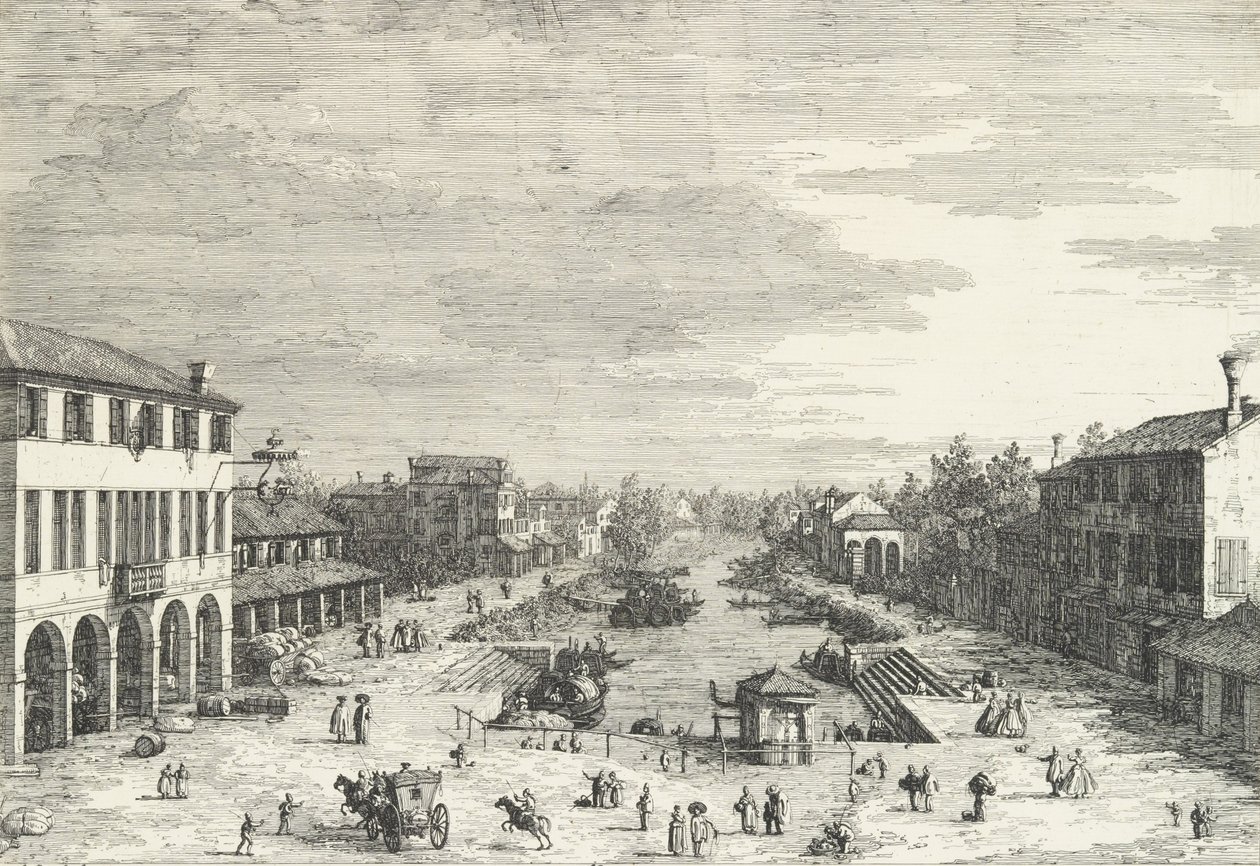View of Mestre, an Inn at Left and Other Various Buildings Lining the Canal, 1735-46 by Canaletto
