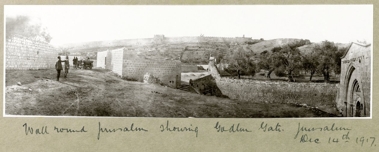 View of the Wall Around Jerusalem Showing the Golden Gate, 14th December 1917 by Capt. Arthur Rhodes