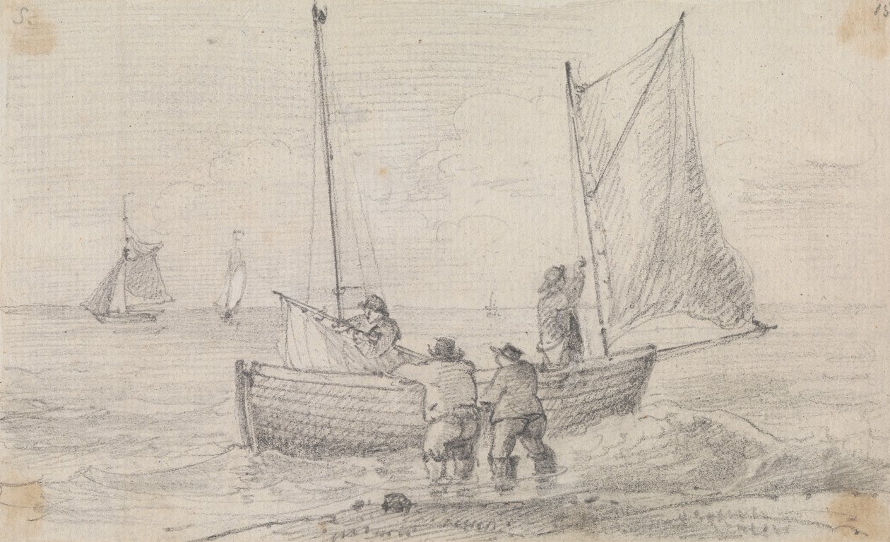 Sketch of a Group Preparing the Sails near the Shore, Hastings by Capt. Thomas Hastings