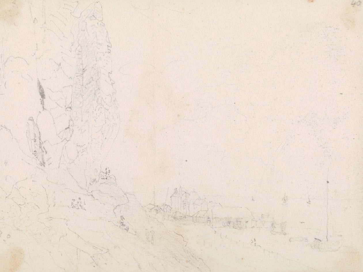 Sketch of a Seaside Village near a Cliff by Capt. Thomas Hastings