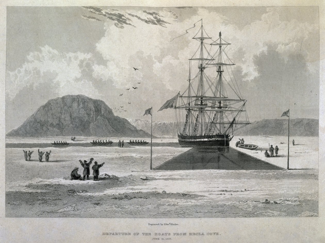 Departure of the boats from Hecla Cove, June 21, 1827, from Journal of a Third Voyage for the Discovery of a North West Passage from the Atlantic to the Pacific performed in the Years 1824-25 in H.M.s by Captain George Francis Lyon