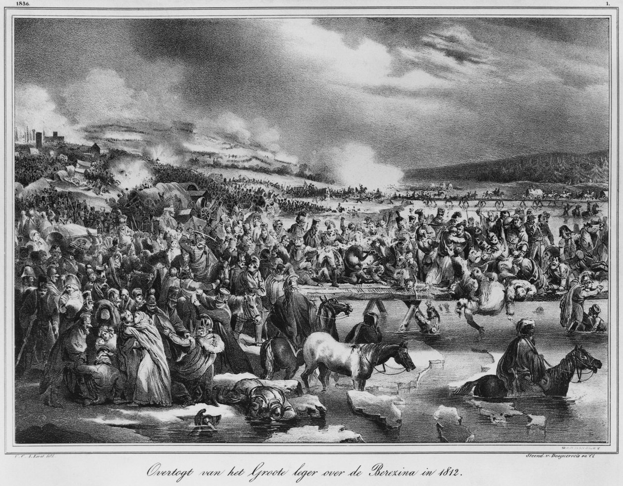 Crossing the Berezina on November 1812, engraved by Desguerrois by Carel Christian Anthony Last