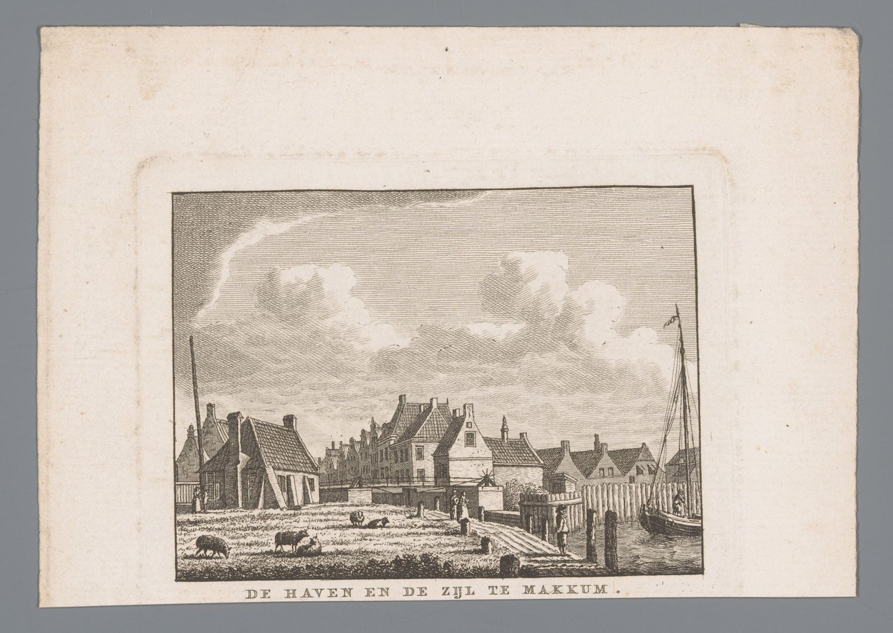 Harbor and Sluice in Makkum by Carel Frederik Bendorp (I)