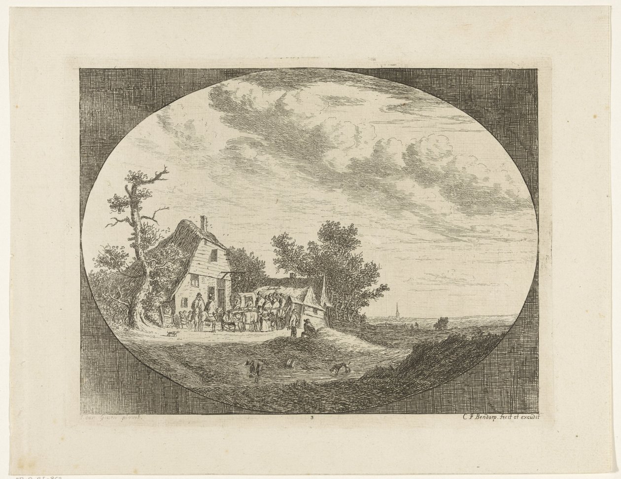 Landscape with Inn and Resting Horses and Wagons and Riders by Carel Frederik Bendorp (I)