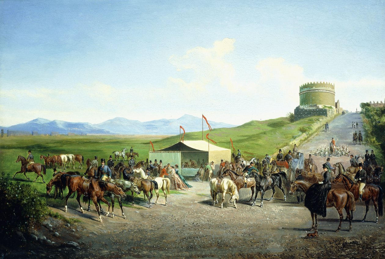 The Roman Hunt near the Tomb of Santa Cecilia, Via Appia Antiqua by Carel Max Gerlach Anton Quaedvlieg