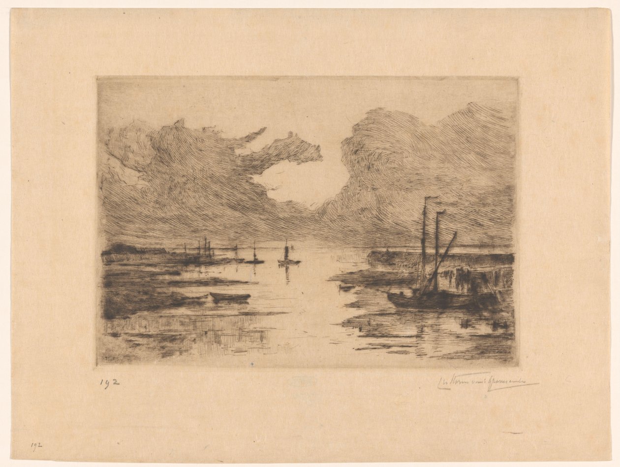 Harbor of Bergen op Zoom at Low Tide by Carel Nicolaas Storm van 