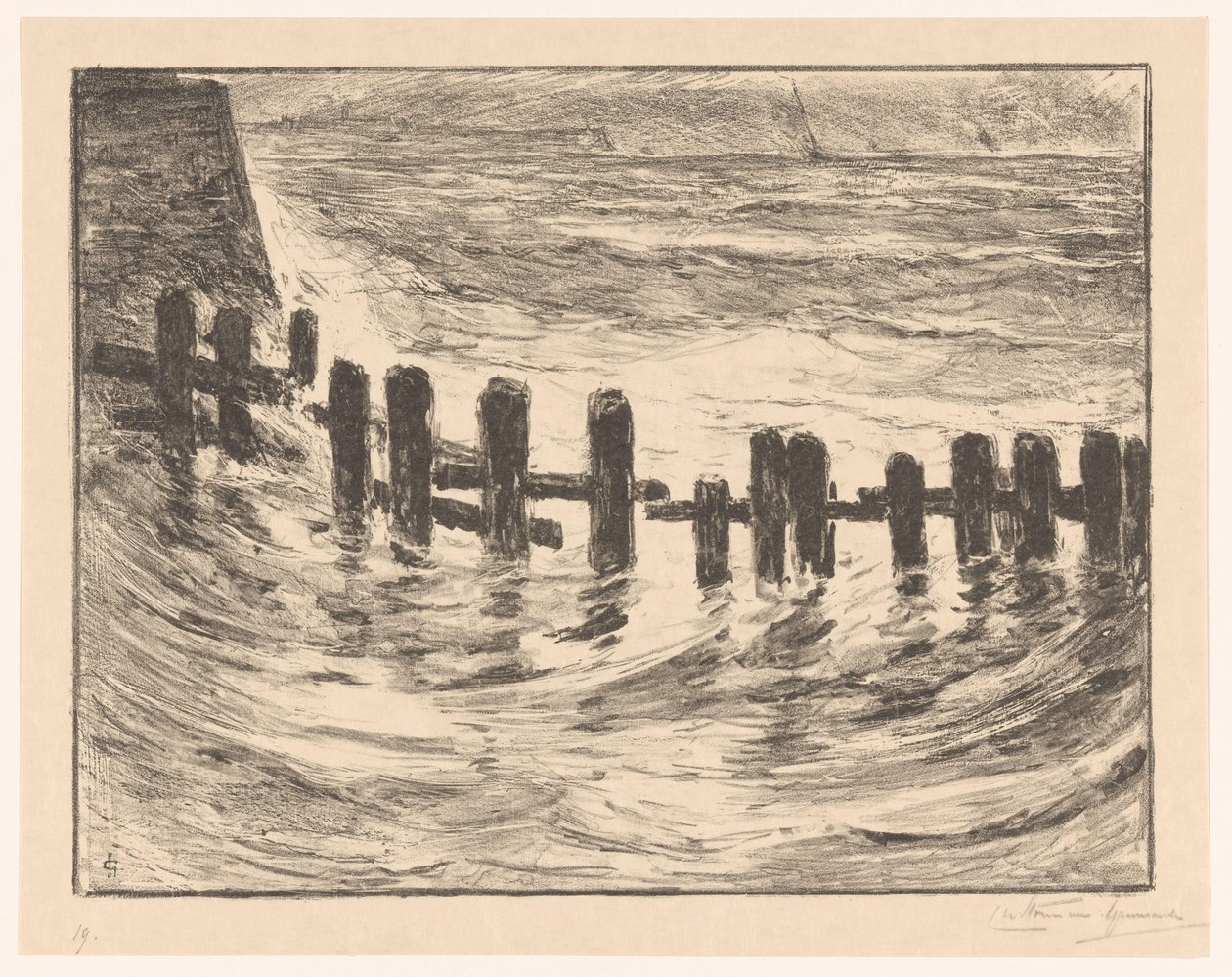 Piling in the Scheldt near Vlissingen by Carel Nicolaas Storm van 