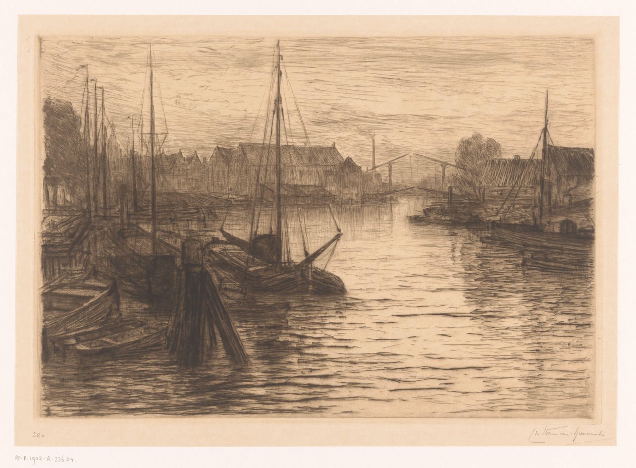 Riedijkshaven in Dordrecht at Evening by Carel Nicolaas Storm van 