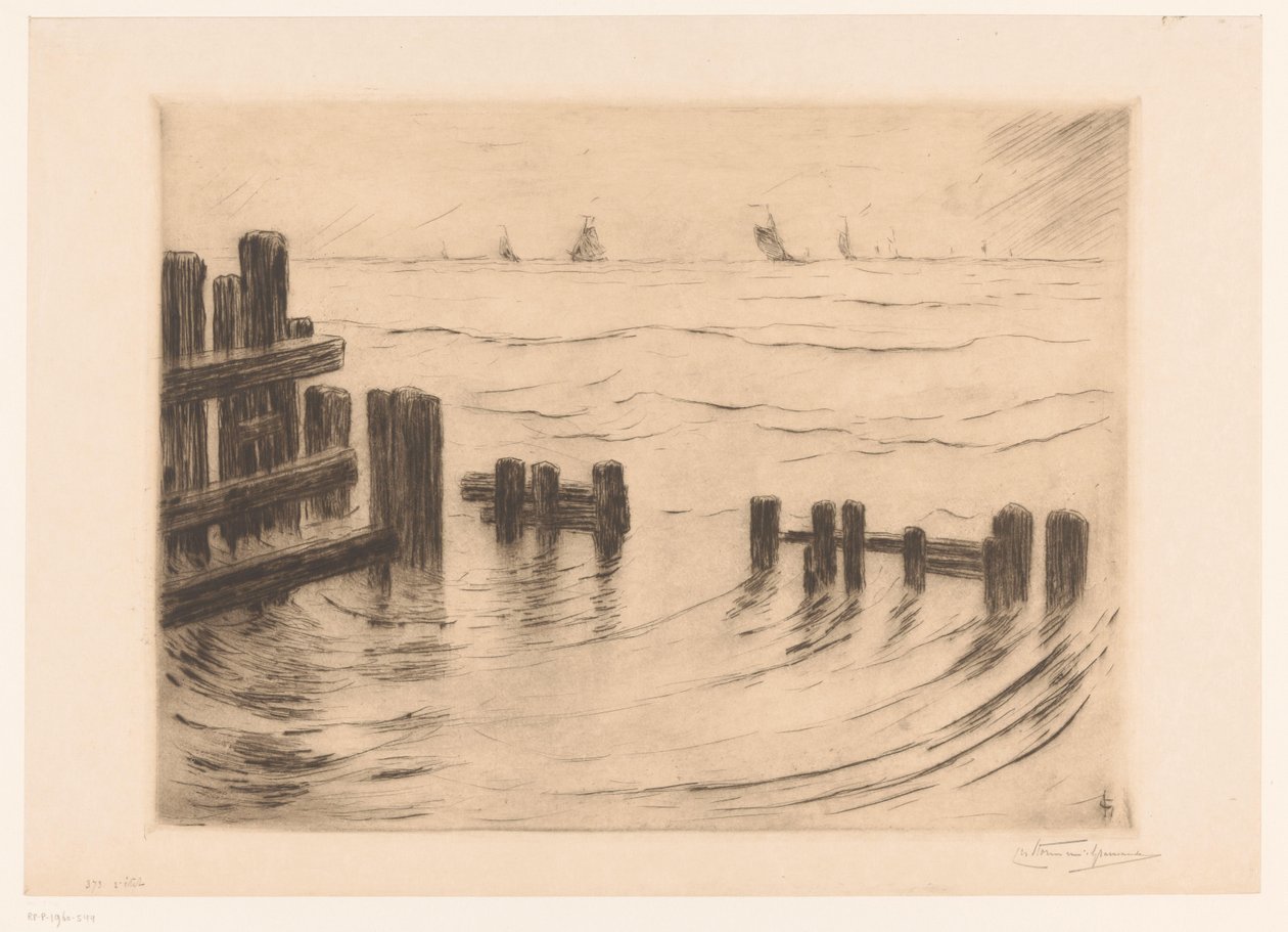 Seascape with Breakwaters at Vlissingen by Carel Nicolaas Storm van 