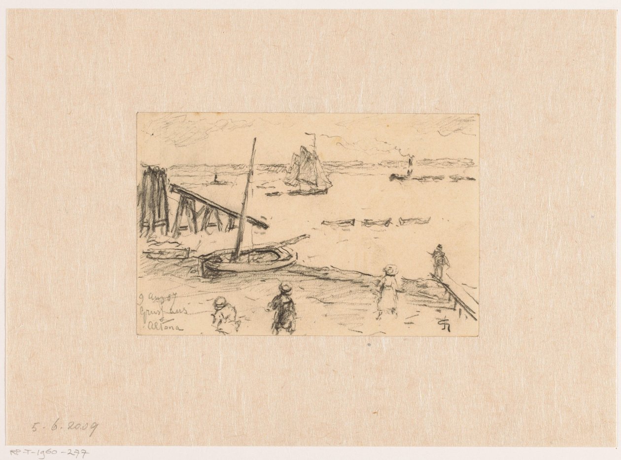 View of the Elbe at Altona, with Fishing Boats and Bathers by Carel Nicolaas Storm van 