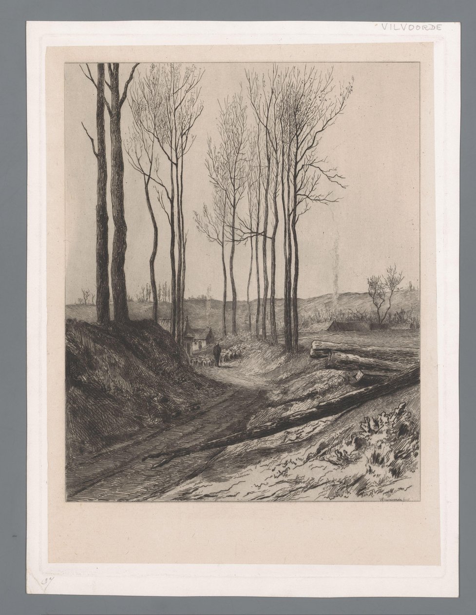 Shepherd with Flock on a Hollow Road near Vilvoorde by Carel Nicolaas Storm van 
