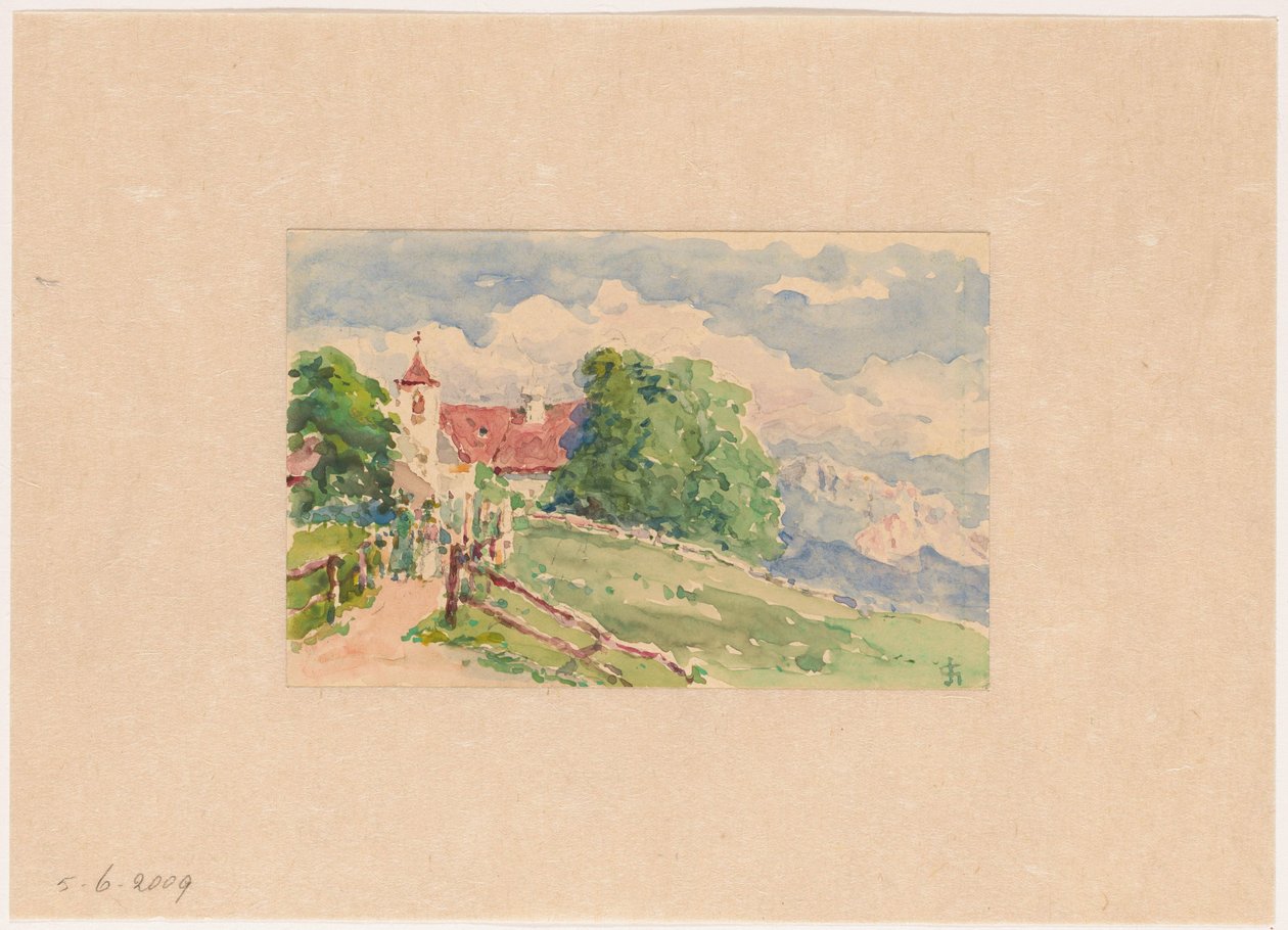 Oberbozen, a Narrow Road Leading to a Church on a Hillside by Carel Nicolaas Storm van 