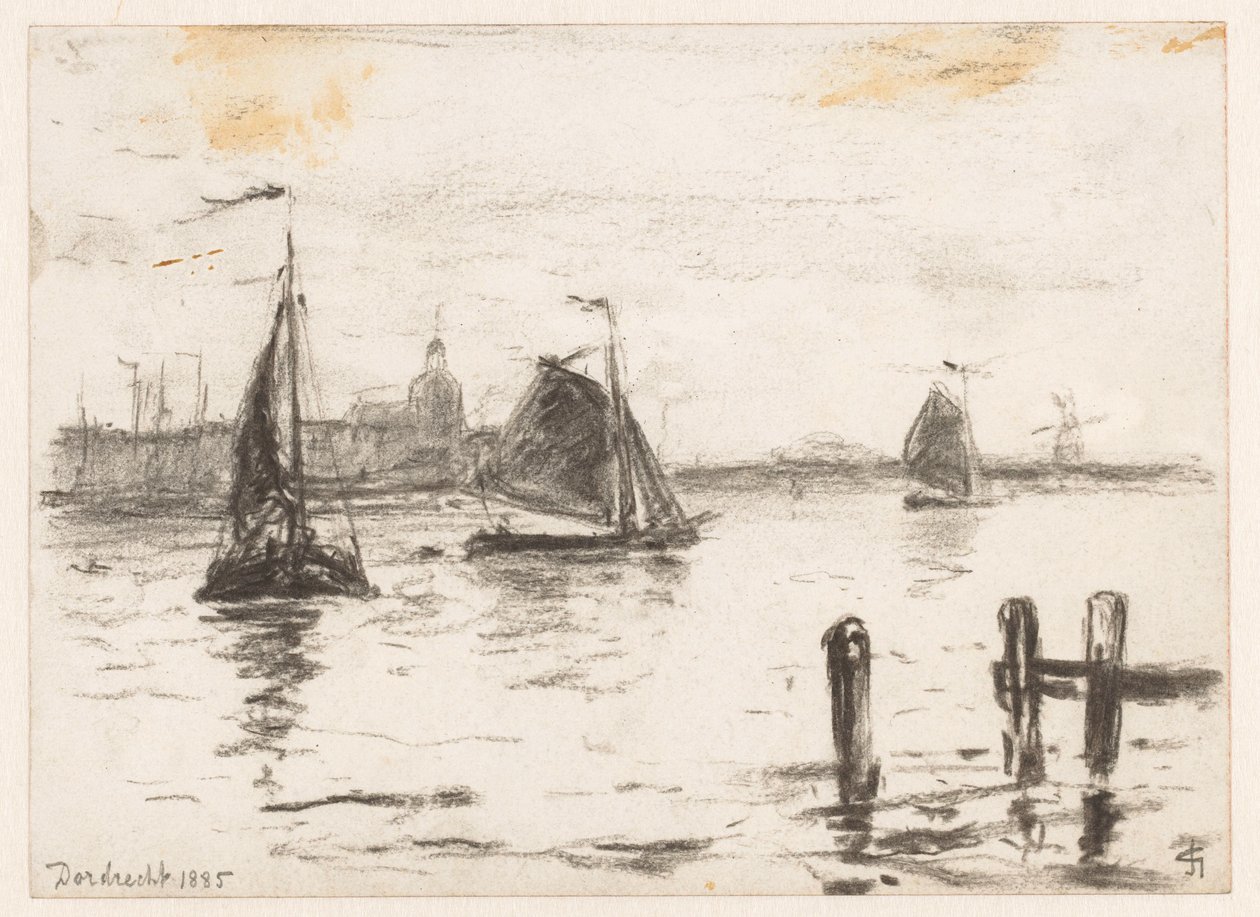 Fishing Boats on the Maas near Dordrecht by Carel Nicolaas Storm van 